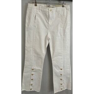Soft Surroundings White Sailor Gold Button Bootcut Full Triple S Jeans New 14